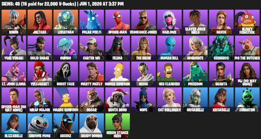 [PC/PSN/XBOX] | 45 skins | 1000 V-bucks | Ronin | Joltara | Leviathan | Polar Peely | Spider-Man | Vengeance Jones | Harlowe | Slayer Juice WRLD | Full Access