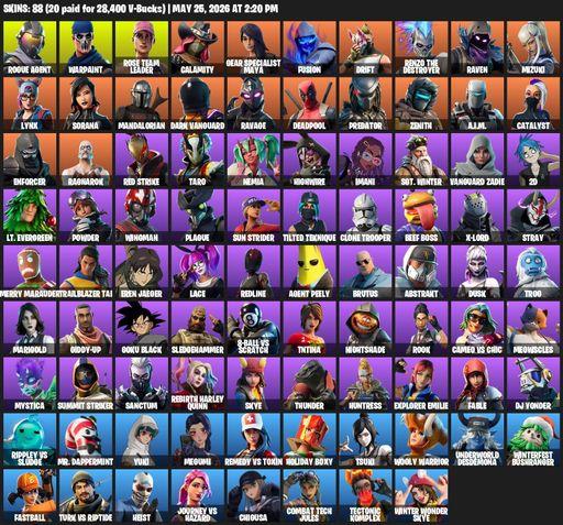 [PC/PSN/XBOX] | 88 skins | OG STW | Rogue Agent | Warpaint | Rose Team Leader | Calamity | Gear Specialist Maya | Fusion | Drift | Renzo the Destroyer | Full Access
