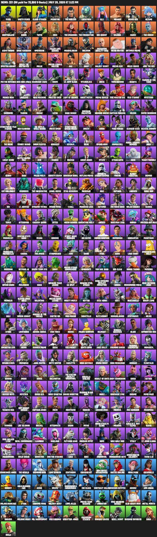 [PC/XBOX] | 331 skins | Lara Croft | Fixer | Darth Vader | Cloud Striker | Predator | The Ageless | Leviathan | Alli | Menace | Midas Rex | Nezumi | Full Access