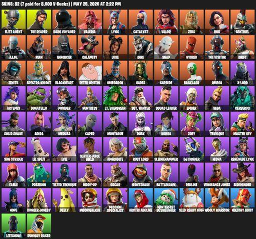 [PC/XBOX] | 82 skins | Take The L | The Reaper | Elite Agent | Omega | Mako | Dark Voyager | Valeria | Lynx | Catalyst | Valor | Zeus | Rox | Sentinel | Full Access