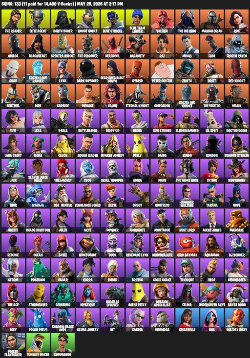 [PC/XBOX] | 133 skins | Take The L | The Reaper | Elite Agent | Omega | Lara Croft | Darth Vader | Rogue Agent | Blue Striker | Blue Team Leader | Full Access