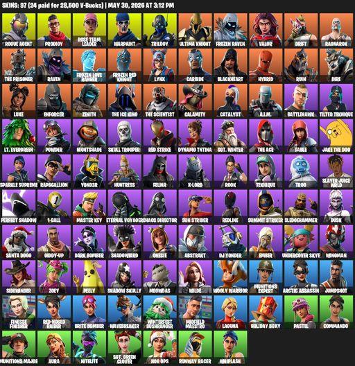 [PC/XBOX] | 97 skins | OG STW | Reaper Axe | Rogue Agent | Prodigy | Rose Team Leader | Warpaint | Trilogy | Ultima Knight | Frozen Raven | Valor | Full Access