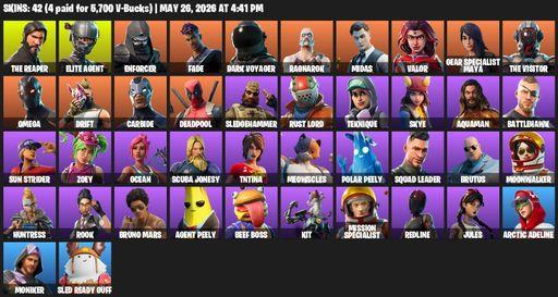 [PC/PSN] | 42 skins | Take The L | The Reaper | Elite Agent | Omega | Enforcer | Fade | Dark Voyager | Ragnarok | Midas | Valor | Gear Specialist Maya | Full Access