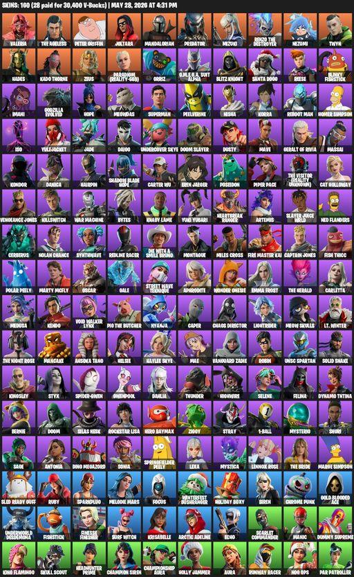 [PC/PSN/XBOX] | 160 skins | Valeria | The Ageless | Peter Griffin | Joltara | Mandalorian | Predator | Mizuki | Renzo the Destroyer | Nezumi | Twyn | Full Access