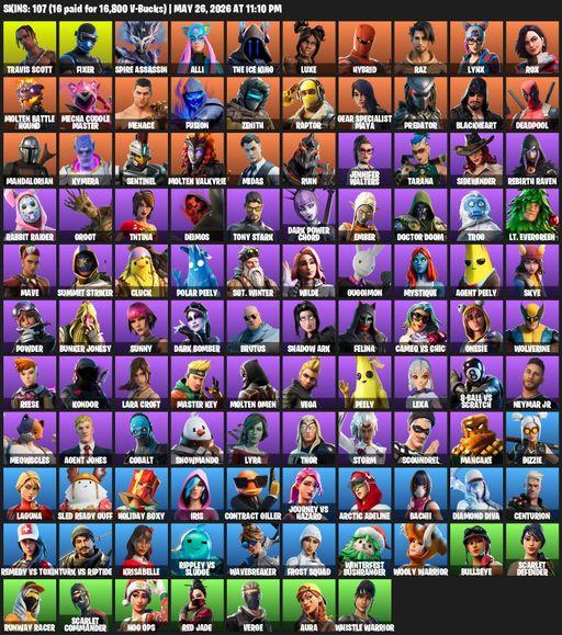 [PC/XBOX] | 107 skins | Travis Scott | Lara Croft | Fixer | Spire Assassin | Alli | The Ice King | Luxe | Hybrid | Raz | Lynx | Rox | Full Access