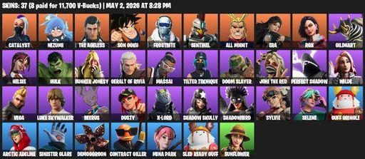 [PC/PSN] | 37 skins | 650 V-bucks | Catalyst | Nezumi | The Ageless | Son Goku | Frostbite | Sentinel | All Might | Era | Rox | Gildhart | Helsie | Full Access