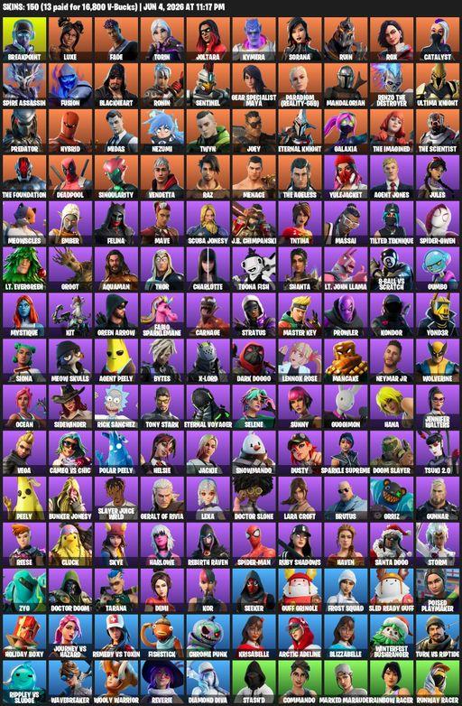 [PC/XBOX] | 150 skins | 1100 V-bucks | Lara Croft | Reaper Axe | Breakpoint | Luxe | Fade | Torin | Joltara | Kymera | Sorana | Ruin | Rox | Catalyst | Full Access