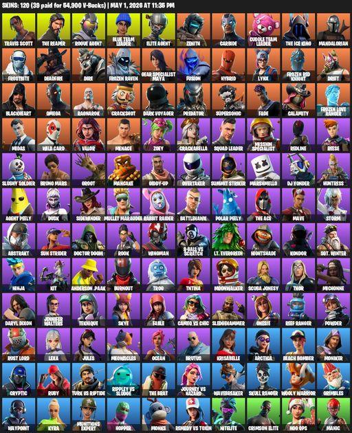 [PC/PSN/XBOX] | 120 skins | 550 V-bucks | Leviathan Axe | Take The L | Travis Scott | The Reaper | Elite Agent | Omega | Rogue Agent | Full Access