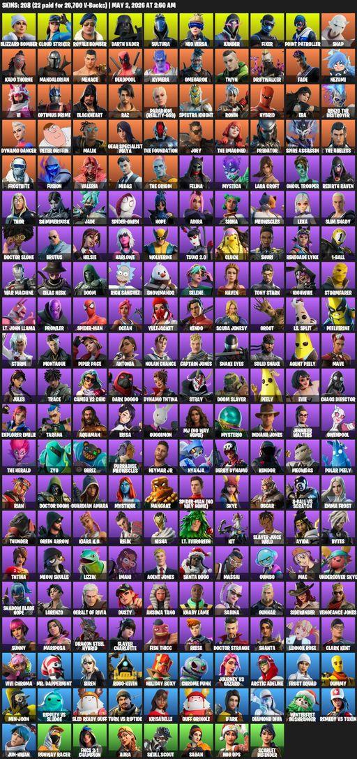 [PC/PSN/XBOX] | 208 skins | Lara Croft | Blizzard Bomber | Cloud Striker | Royale Bomber | Darth Vader | Sultura | Neo Versa | Xander | Fixer | Full Access