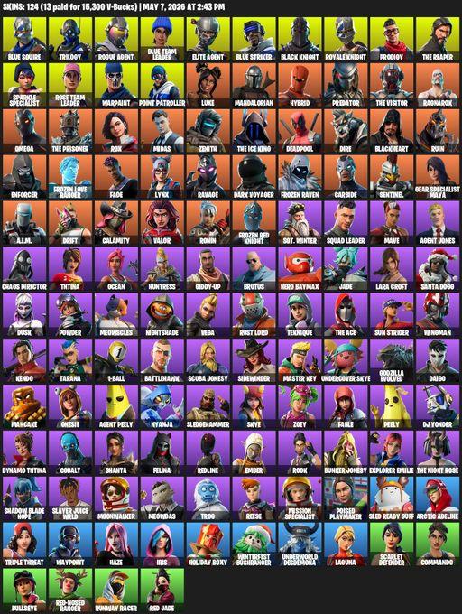 [PC/PSN/XBOX] | 124 skins | 2400 V-bucks | Take The L | Floss | OG STW | Black Knight | Sparkle Specialist | Royale Knight | The Reaper | Elite Agent | Full Access