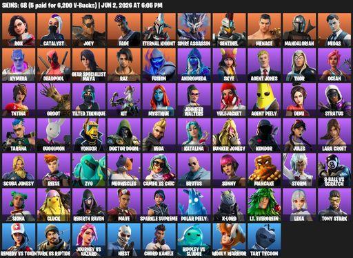 [PC/PSN/XBOX] | 68 skins | Lara Croft | Rox | Catalyst | Joey | Fade | Eternal Knight | Spire Assassin | Sentinel | Menace | Mandalorian | Midas | Full Access