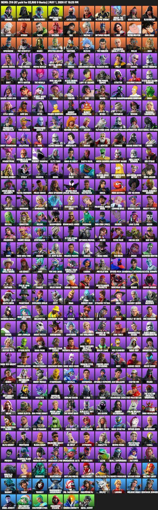 [PC/PSN] | 316 skins | Xander | Darth Vader | Breakpoint | Huntmaster Saber | Catalyst | Vendetta | Ultima Knight | Renzo the Destroyer | Kado Thorne | Full Access