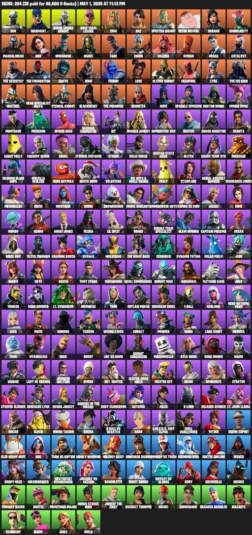 [PC/PSN/XBOX] | 204 skins | 3000 V-bucks | Raider's Revenge | OG STW | Renegade Raider | Lara Croft | Eon | Warpaint | Rogue Spider Knight | Full Access