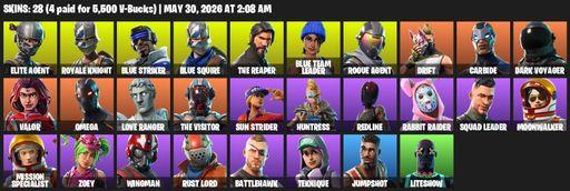 [PC/PSN/XBOX] | 28 skins | 500 V-bucks | Take The L | Royale Knight | The Reaper | Elite Agent | Blue Squire | Omega | Blue Striker | Blue Team Leader | Full Access