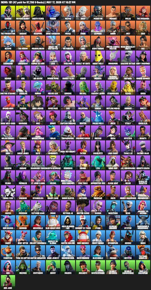 [PC/PSN/XBOX] | 181 skins | Leviathan Axe | Lara Croft | Xander | Psycho Bandit | Darth Vader | Fusion | Mizuki | Snap | Predator | Menace | Malik | Full Access