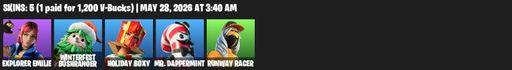 [PC/PSN/XBOX] | 5 skins | Explorer Emilie | Winterfest Bushranger | Holiday Boxy | Mr. Dappermint | Runway Racer | Mercurial | Secret Scimitars | Full Access
