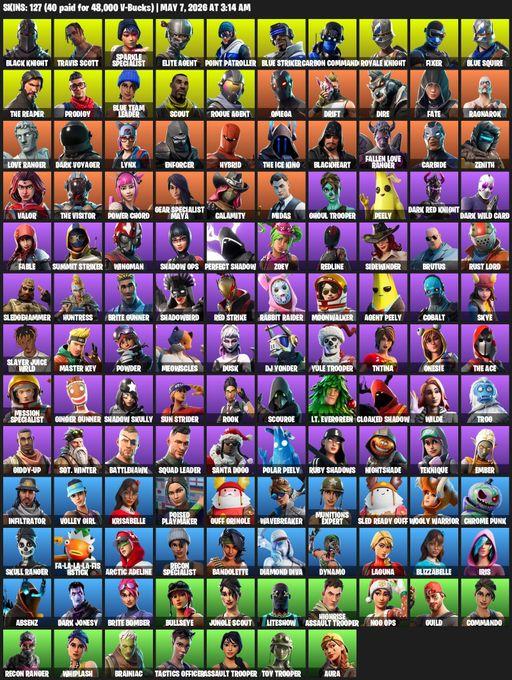 [PC/XBOX] | 127 skins | Floss | Take The L | Black Knight | Travis Scott | Sparkle Specialist | Royale Knight | The Reaper | Elite Agent | Blue Squire | Full Access