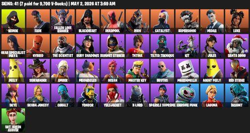 [PC/XBOX] | 41 skins | 750 V-bucks | Merry Mint Axe | IKONIK | Fade | Fallen Love Ranger | Blackheart | Deadpool | Ruin | Catalyst | Supersonic | Full Access