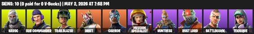 [PC/PSN/XBOX] | 10 skins | 550 V-bucks | Take The L | Havoc | Sub Commander | Trailblazer | Drift | Carbide | Mission Specialist | Huntress | Full Access