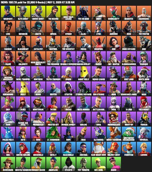 [PC/PSN/XBOX] | 108 skins | 1000 V-bucks | Merry Mint Axe | Take The L | OG STW | The Reaper | Elite Agent | Omega | Warpaint | Rogue Agent | Full Access
