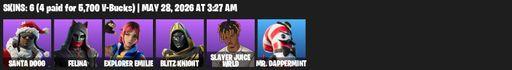 [PC/XBOX] | 6 skins | Santa Dogg | Felina | Explorer Emilie | Blitz Knight | Slayer Juice WRLD | Mr. Dappermint | Shamisen Electric | Sonic Splash | Full Access