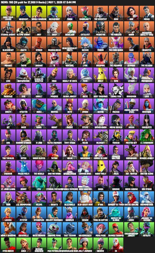 [PC/PSN/XBOX] | 158 skins | 550 V-bucks | Merry Mint Axe | Leviathan Axe | OG STW | Rose Team Leader | Warpaint | World Warrior | Breakpoint | Torin | Full Access