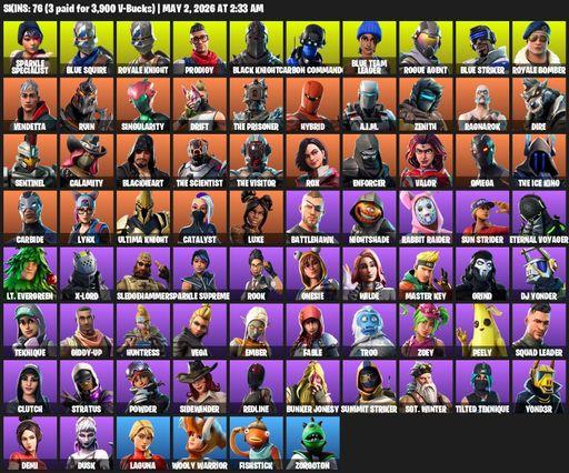 [PC/PSN/XBOX] | 76 skins | Floss | Black Knight | Sparkle Specialist | Royale Knight | Blue Squire | Omega | Prodigy | Carbon Commando | Full Access