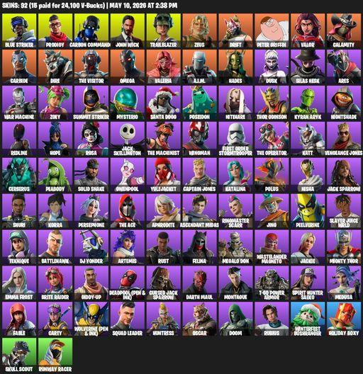 [PC/XBOX] | 92 skins | 600 V-bucks | Omega | Blue Striker | Prodigy | Carbon Commando | John Wick | Trailblazer | Zeus | Drift | Peter Griffin | Valor | Full Access