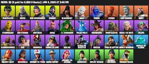 [PC/PSN/XBOX] | 39 skins | 900 V-bucks | Trailblazer | Havoc | Sub Commander | Xander | Blackheart | Snap | Fusion | Hybrid | Love Ranger | Drift | Full Access