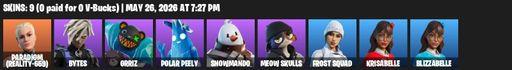 [PC/PSN/XBOX] | 9 skins | 650 V-bucks | Paradigm (Reality-659) | Bytes | Grriz | Polar Peely | Snowmando | Meow Skulls | Frost Squad | Krisabelle | Full Access