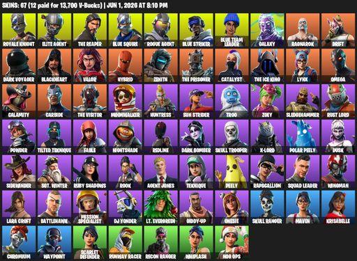 [PC] | 67 skins | 500 V-bucks | Take The L | Galaxy | Royale Knight | The Reaper | Elite Agent | Blue Squire | Omega | Lara Croft | Rogue Agent | Full Access