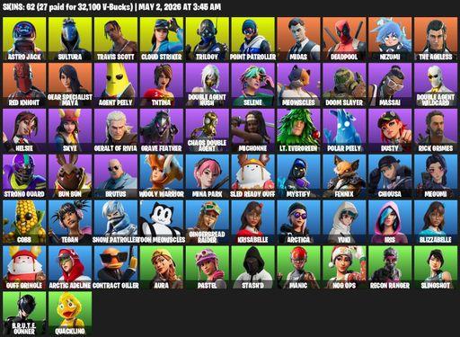 [PC/PSN/XBOX] | 62 skins | Travis Scott | Astro Jack | Sultura | Cloud Striker | Trilogy | Point Patroller | Midas | Deadpool | Nezumi | The Ageless | Full Access
