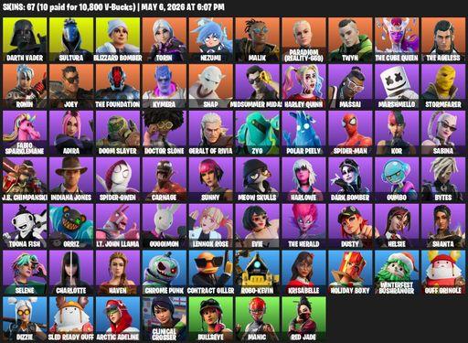[PC/PSN/XBOX] | 67 skins | 550 V-bucks | Darth Vader | Sultura | Blizzard Bomber | Torin | Nezumi | Malik | Paradigm (Reality-659) | Twyn | Full Access