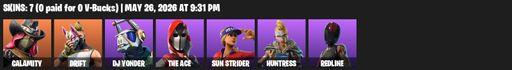[PC/PSN/XBOX] | 7 skins | 800 V-bucks | Calamity | Drift | DJ Yonder | The Ace | Sun Strider | Huntress | Redline | Reckoning | Rift Edge | Lug Axe | Full Access