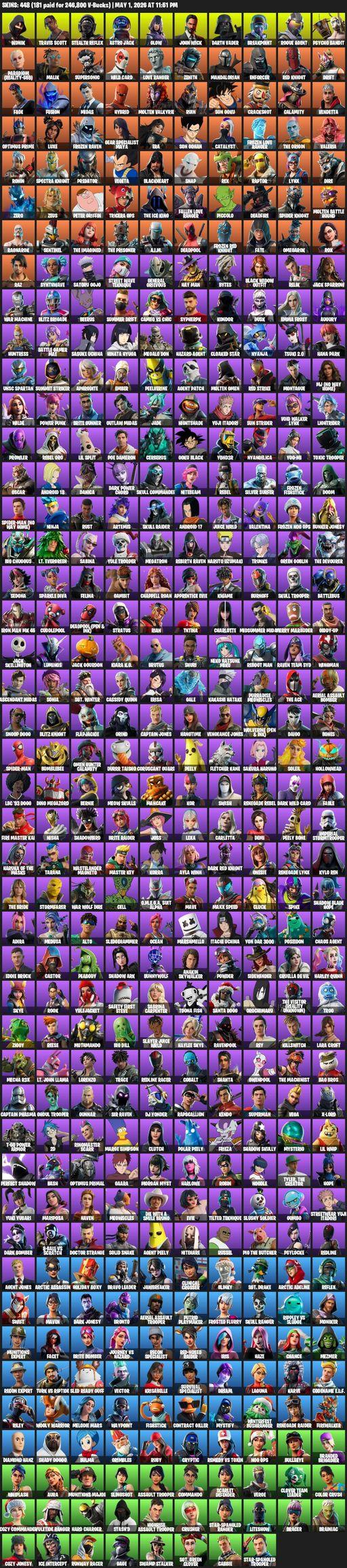 [PC] | 448 skins | Raider's Revenge | Renegade Raider | Aerial Assault Trooper | IKONIK | Travis Scott | Lara Croft | Stealth Reflex | Astro Jack | Full Access