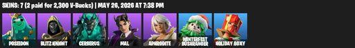 [PC/XBOX] | 7 skins | Poseidon | Blitz Knight | Cerberus | Mal | Aphrodite | Winterfest Bushranger | Holiday Boxy | Hadean Key | Spellwork Scimitar | Full Access