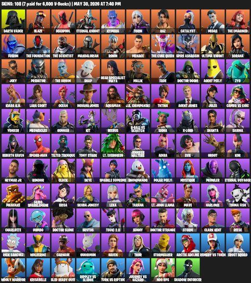 [PC/PSN/XBOX] | 108 skins | Lara Croft | Darth Vader | Blaze | Deadpool | Eternal Knight | Kymera | Torin | Raz | Catalyst | Midas | The Imagined | Full Access
