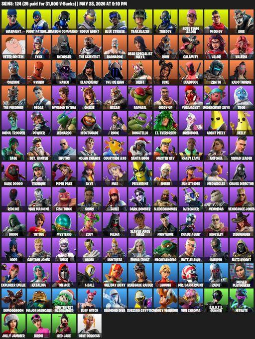 [PC] | 124 skins | OG STW | Renegade Raider | Warpaint | Point Patroller | Carbon Commando | Rogue Agent | Blue Striker | Trailblazer | Trilogy | Full Access