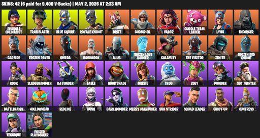 [PC/PSN/XBOX] | 42 skins | Floss | Sparkle Specialist | Royale Knight | Blue Squire | Omega | Trailblazer | Drift | Chomp Sr. | Valor | Full Access