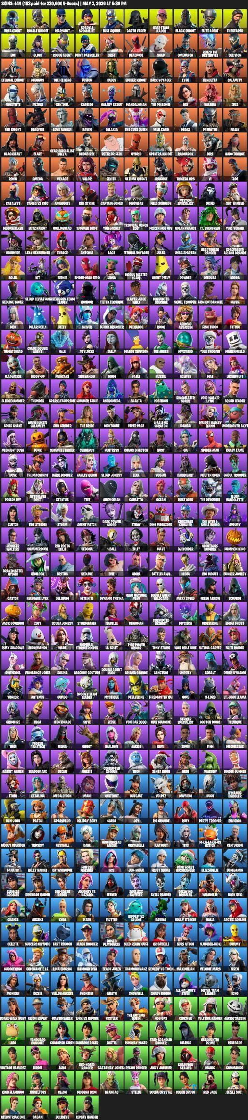 [PC] | 444 skins | Merry Mint Axe | Floss | Take The L | OG STW | Renegade Raider | Black Knight | Sparkle Specialist | Royale Knight | The Reaper | Full Access