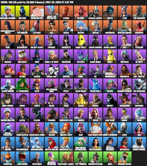 [PC/XBOX] | 109 skins | Lara Croft | Blizzard Bomber | Sultura | Peter Griffin | Renzo the Destroyer | Hybrid | Valeria | Eternal Knight | Zenith | Full Access