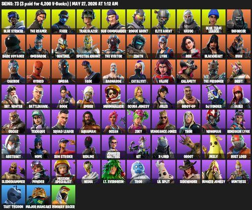 [PC/XBOX] | 73 skins | Take The L | The Reaper | Elite Agent | Omega | Blue Striker | Fixer | Trailblazer | Sub Commander | Rogue Agent | Havoc | Full Access