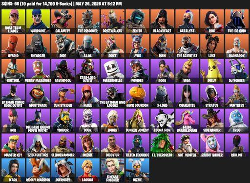 [PC/PSN/XBOX] | 66 skins | OG STW | Rose Team Leader | Warpaint | Calamity | The Prisoner | Driftwalker | Zenith | Blackheart | Catalyst | Rox | Full Access