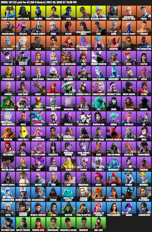 [PC/XBOX] | 147 skins | Travis Scott | Lara Croft | Cloud Striker | Darth Vader | Sultura | Trinity Trooper | Fixer | Blizzard Bomber | Predator | Full Access