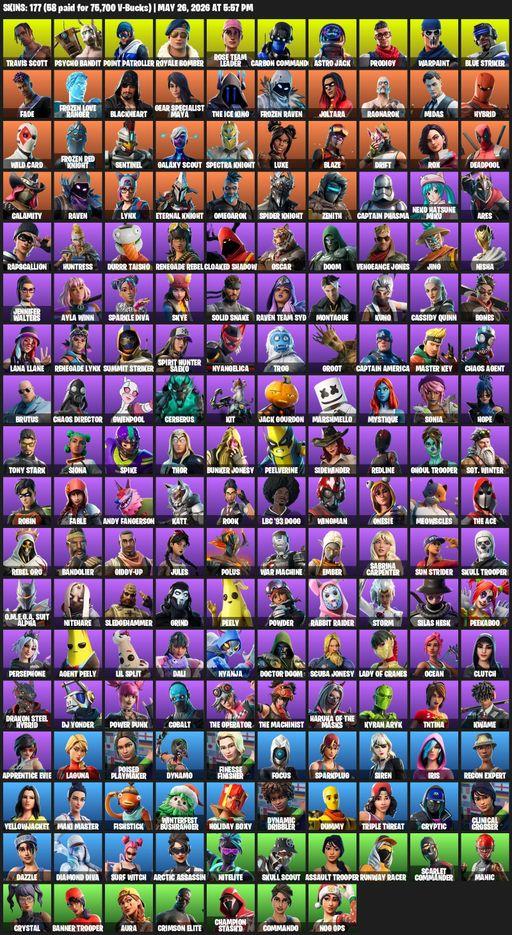 [PC/XBOX] | 177 skins | 13650 V-bucks | OG STW | Travis Scott | Psycho Bandit | Point Patroller | Royale Bomber | Rose Team Leader | Carbon Commando | Full Access