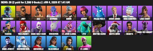 [PC/PSN/XBOX] | 26 skins | Lara Croft | Breakpoint | Joey | Raz | Kymera | Ronin | Sunny | Polar Peely | Agent Jones | Rick Sanchez | Tarana | Full Access