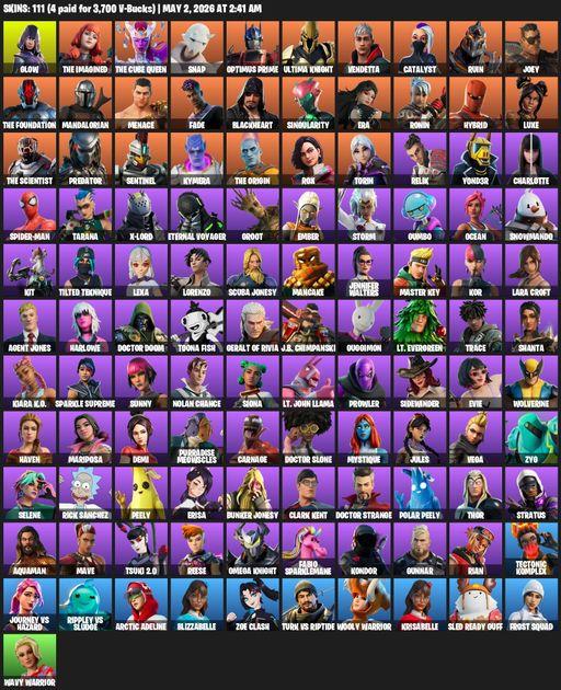 [PC/PSN/XBOX] | 111 skins | 600 V-bucks | Lara Croft | Glow | The Imagined | The Cube Queen | Snap | Optimus Prime | Ultima Knight | Vendetta | Full Access