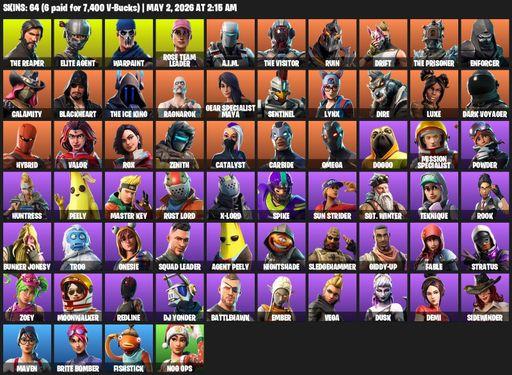 [PC/PSN/XBOX] | 64 skins | 1550 V-bucks | Take The L | OG STW | The Reaper | Elite Agent | Omega | Warpaint | Rose Team Leader | A.I.M. | The Visitor | Full Access