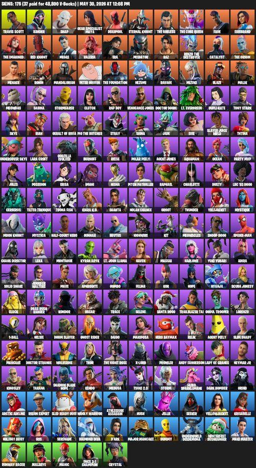 [PC] | 175 skins | Travis Scott | Lara Croft | Xander | Snap | Gear Specialist Maya | Deadpool | Eternal Knight | The Ageless | The Cube Queen | Fade | Full Access