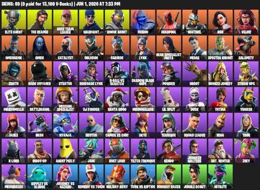 [PC/PSN/XBOX] | 69 skins | 1050 V-bucks | Take The L | OG STW | The Reaper | Elite Agent | Rose Team Leader | Warpaint | Rogue Agent | Fusion | Full Access